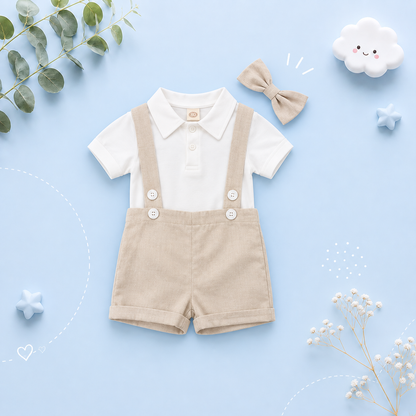 The Steven - Baby Boy Tie Shirt Romper Suspenders Pants Bow Gentleman Outfits