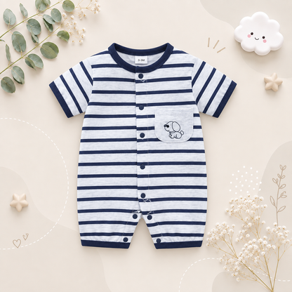 The Evander - Unisex Baby Striped Short Sleeve Romper Lightweight Summer One Piece Outfit for Newborns