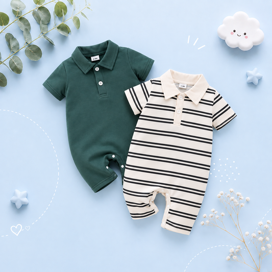 The Dax - Baby Boy 2PCS Striped Short Sleeve Romper Summer Cotton One Piece Outfit