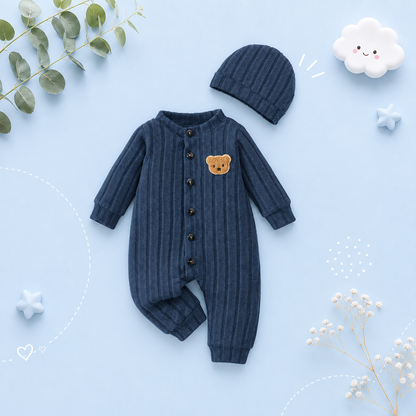 The Mac - Baby Boy Red Bear Romper & Hat Set Long Sleeve Autumn Winter One Piece Outfit