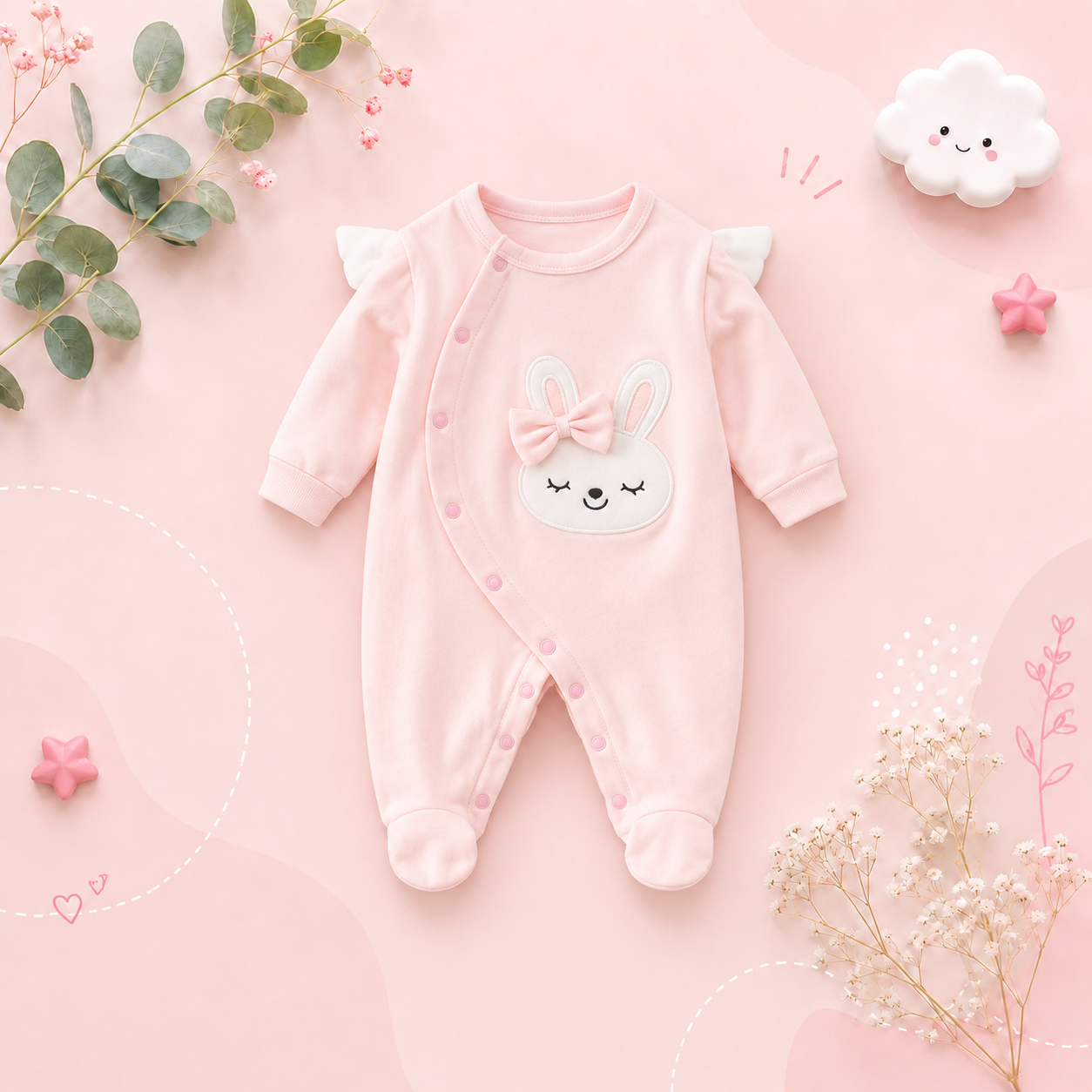 The Oakleigh - Baby Girl Cotton Rabbit Embroidered Long Sleeve Romper Spring Autumn One Piece Outfit