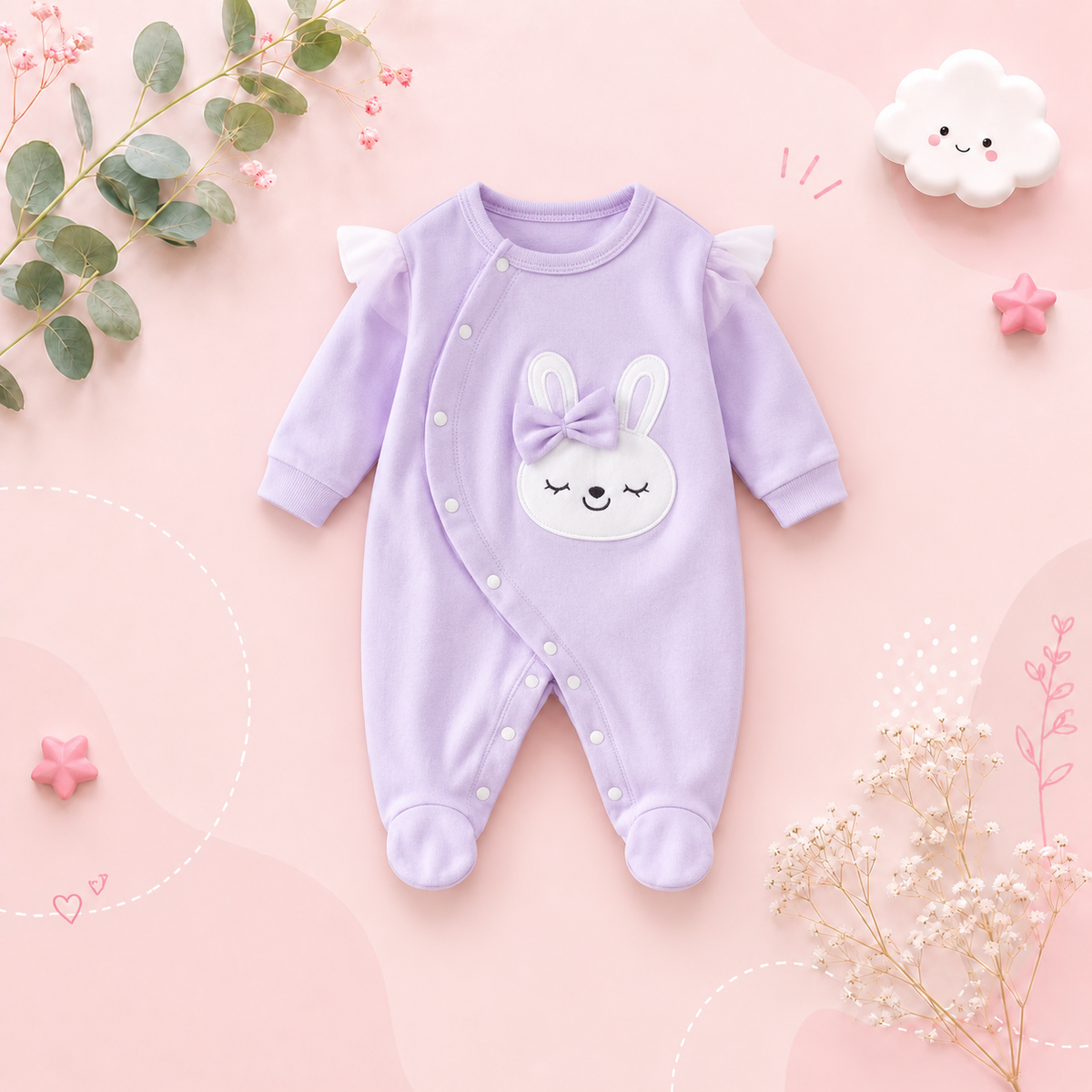 The Oakleigh - Baby Girl Cotton Rabbit Embroidered Long Sleeve Romper Spring Autumn One Piece Outfit
