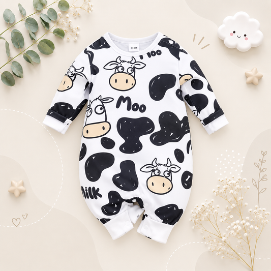 The Tomas - Unisex Baby Cow Print Long Sleeve Bodysuit Spring Autumn One Piece Outfit