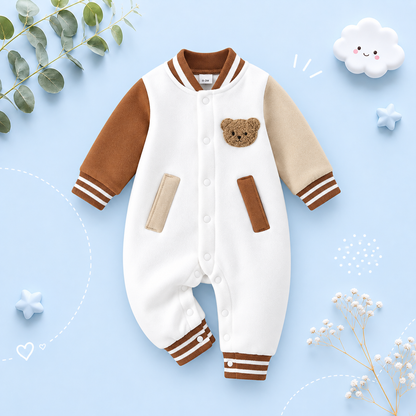 The Idris - Baby Boy Bear Knit Fleece Long Sleeve Romper Warm Autumn Winter One Piece Outfit