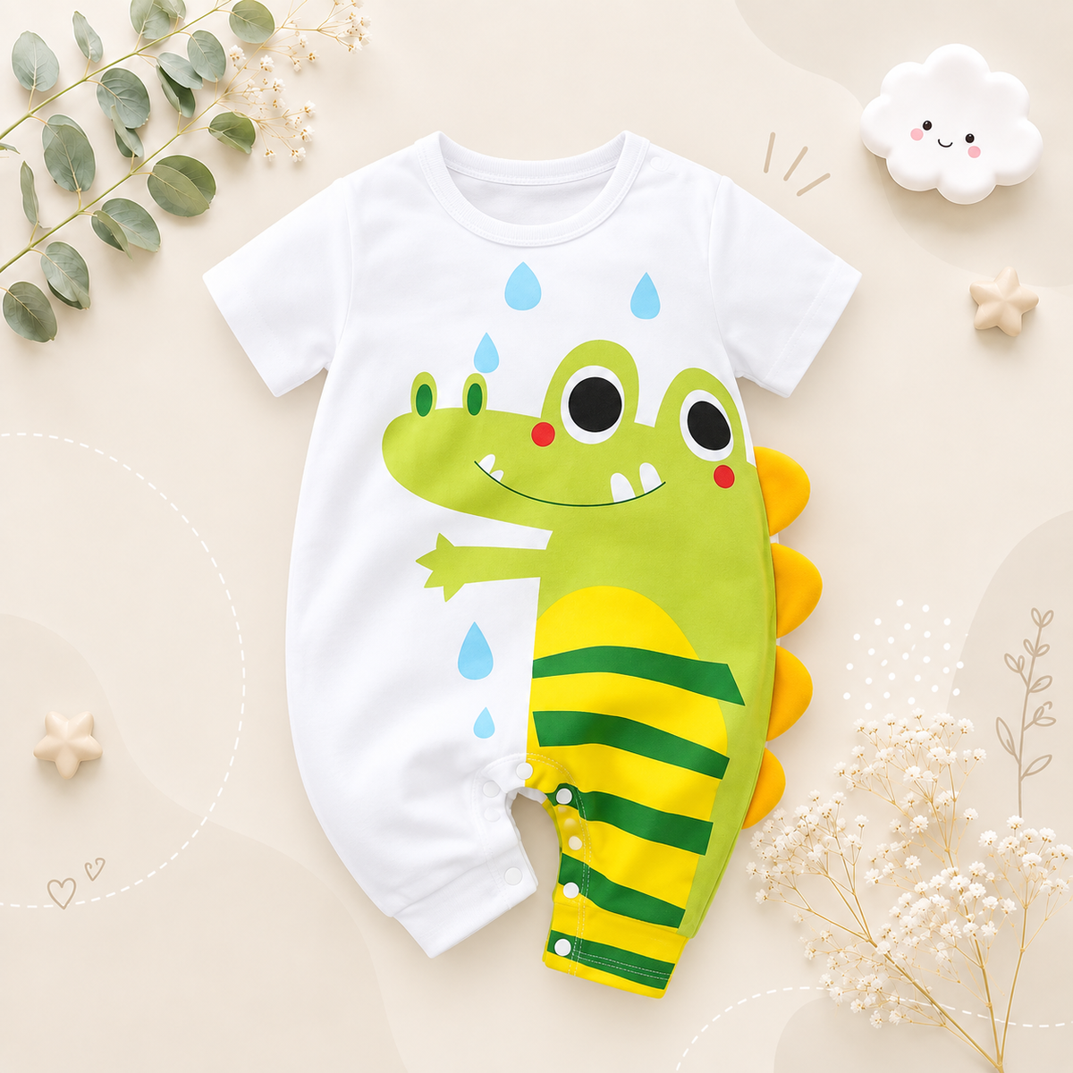 The Zaid - Newborn Baby Crocodile Print Cotton Romper Short Sleeve Summer Outfit