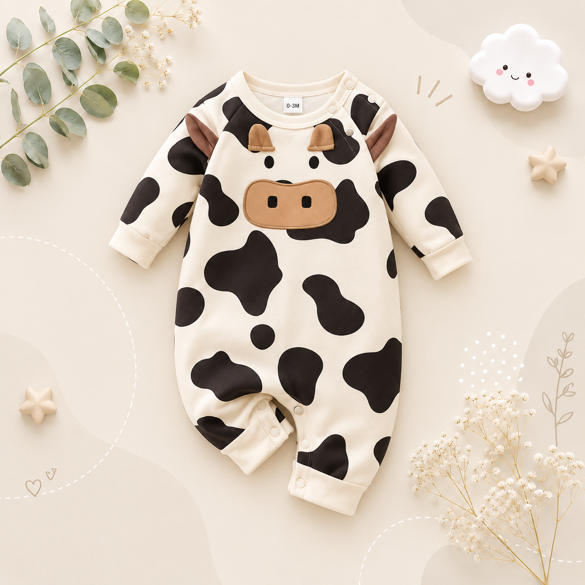 The Aurelio - Baby Boy 3D Cow Print Long Sleeve Cotton Romper Spring Autumn One Piece Outfit