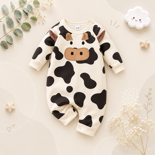 The Aurelio - Baby Boy 3D Cow Print Long Sleeve Cotton Romper Spring Autumn One Piece Outfit