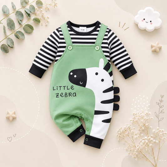 The Shawn - Baby Zebra Stripe Suspender Romper Set Long Sleeve Spring Autumn Outfit