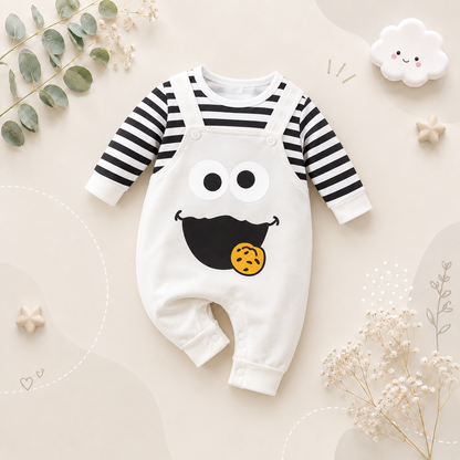 The Westin - Baby Funny Face Print Long Sleeve Faux Two Piece Romper Spring Autumn Outfit