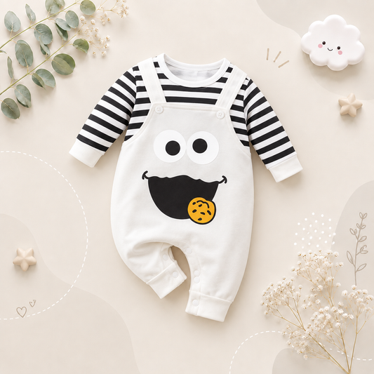 The Westin - Baby Funny Face Print Long Sleeve Faux Two Piece Romper Spring Autumn Outfit