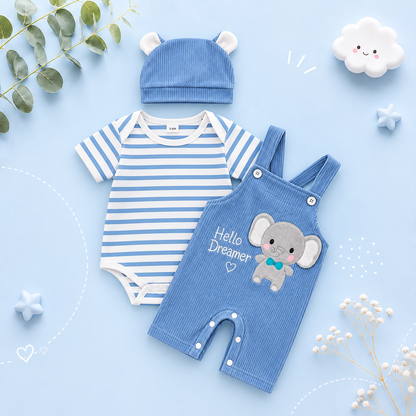 The Davis - Newborn Baby Boy Tiger Embroidered Romper Overalls Hat Set
