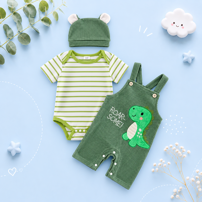 The Davis - Newborn Baby Boy Tiger Embroidered Romper Overalls Hat Set