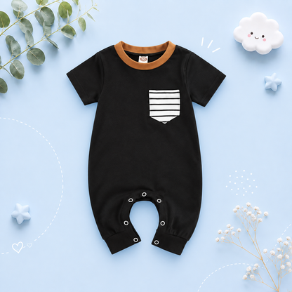 The Layne - Newborn Baby Boy Contrast Stripe Romper Short Sleeve Summer Outfit