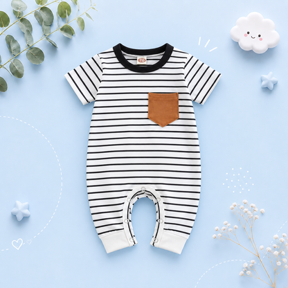 The Layne - Newborn Baby Boy Contrast Stripe Romper Short Sleeve Summer Outfit