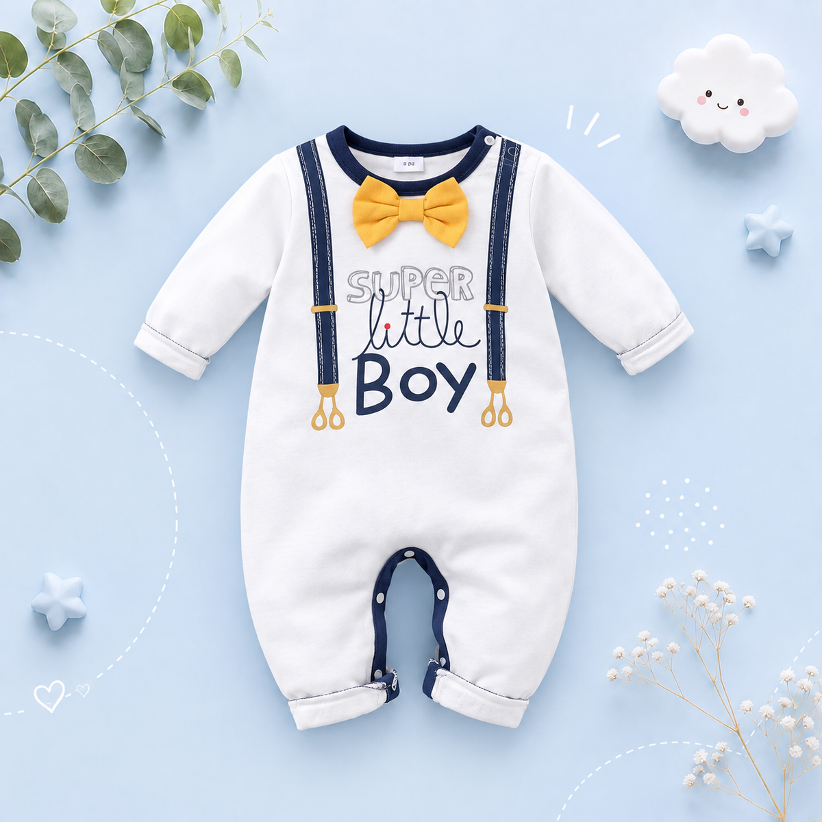 The Wayne - Newborn Baby Boy Letter Print Gentleman Romper Long Sleeve Outfit