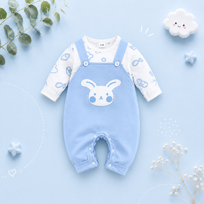 The Tommy - Newborn Baby Bunny Print Romper Long Sleeve Autumn Outfit Soft Cotton