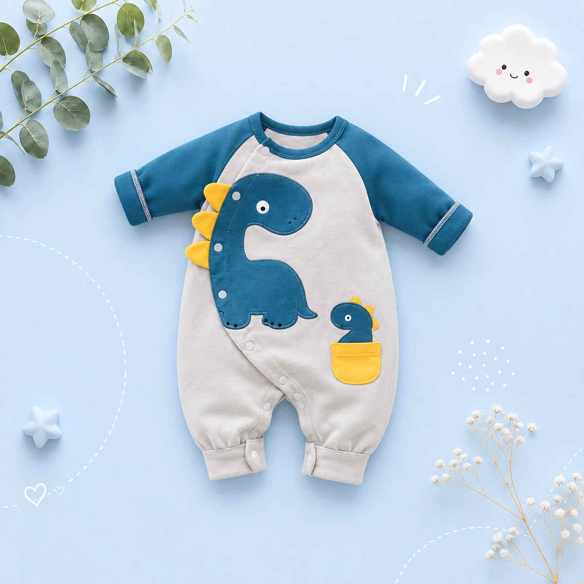The Chris - Baby Dinosaur Print Cotton Bodysuit Long Sleeve Spring Autumn Outfit