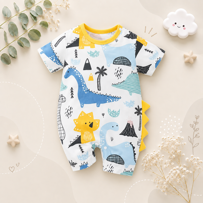 The Keanu - Newborn Baby Dinosaur Print Cotton Romper Short Sleeve Summer Outfit