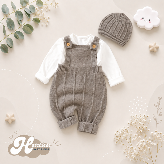 The Ridley - Baby Boy Girl Sleeveless Knitted Romper & Hat 2PC Newborn Outfit Set
