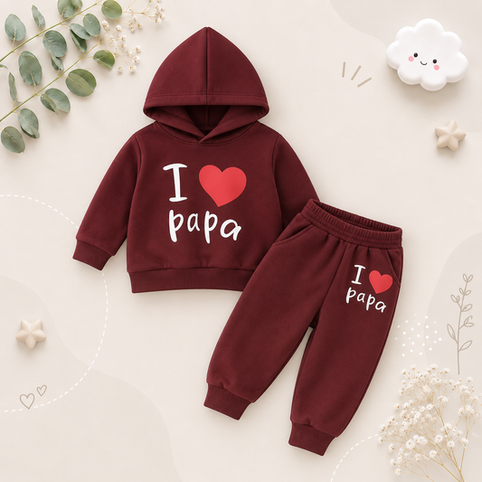 The Birch - Baby Unisex "I Love Papa" Print Solid Colour Hoodie