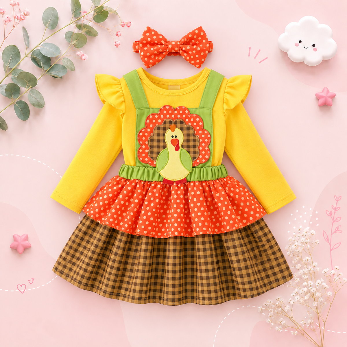 The Martha - Baby Girl 3-Piece Bee Outfit Set – Yellow Striped Bodysuit, Mesh Suspender Dress & Headwear