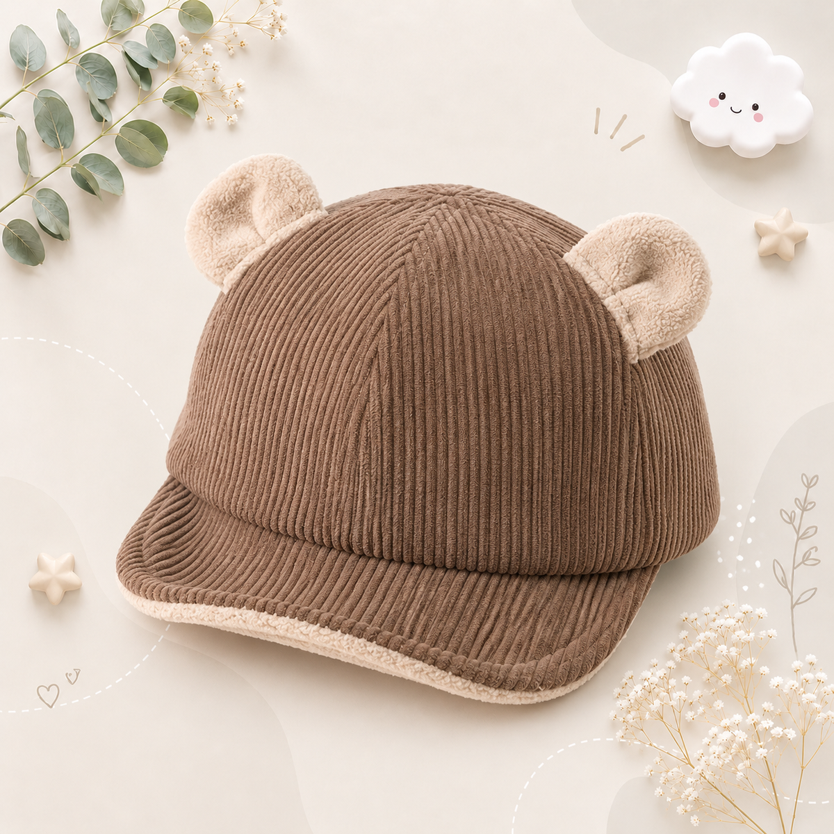 The Boden - Baby Corduroy Bear Ear Hat, Adjustable Unisex Cap