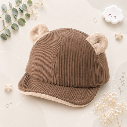 The Boden - Baby Corduroy Bear Ear Hat, Adjustable Unisex Cap