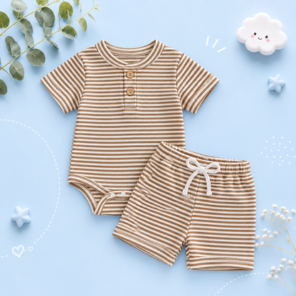 The Lee - Baby Boy Summer 2-Piece Striped Button-Up Bodysuit and Shorts Set