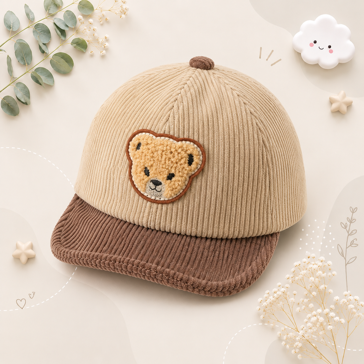 The Boden - Baby Corduroy Bear Ear Hat, Adjustable Unisex Cap