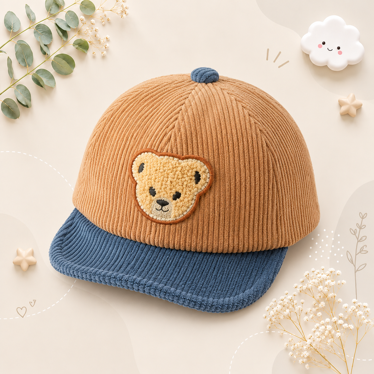 The Boden - Baby Corduroy Bear Ear Hat, Adjustable Unisex Cap