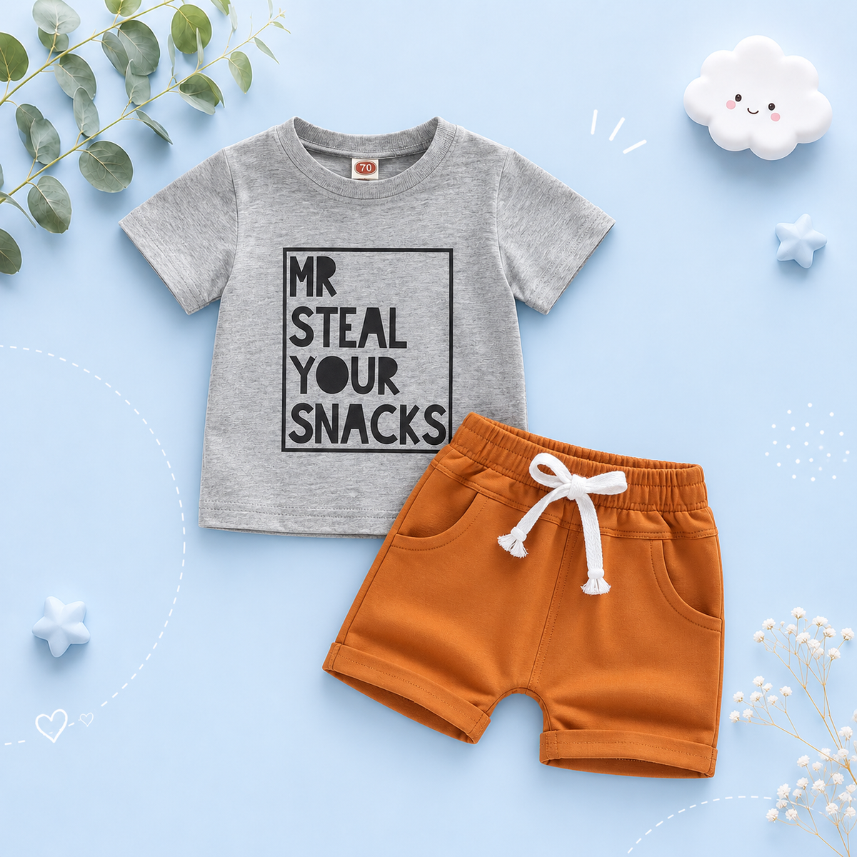 The Amos - Toddler Boy Summer 2-Piece Letter Print T-Shirt and Shorts Set