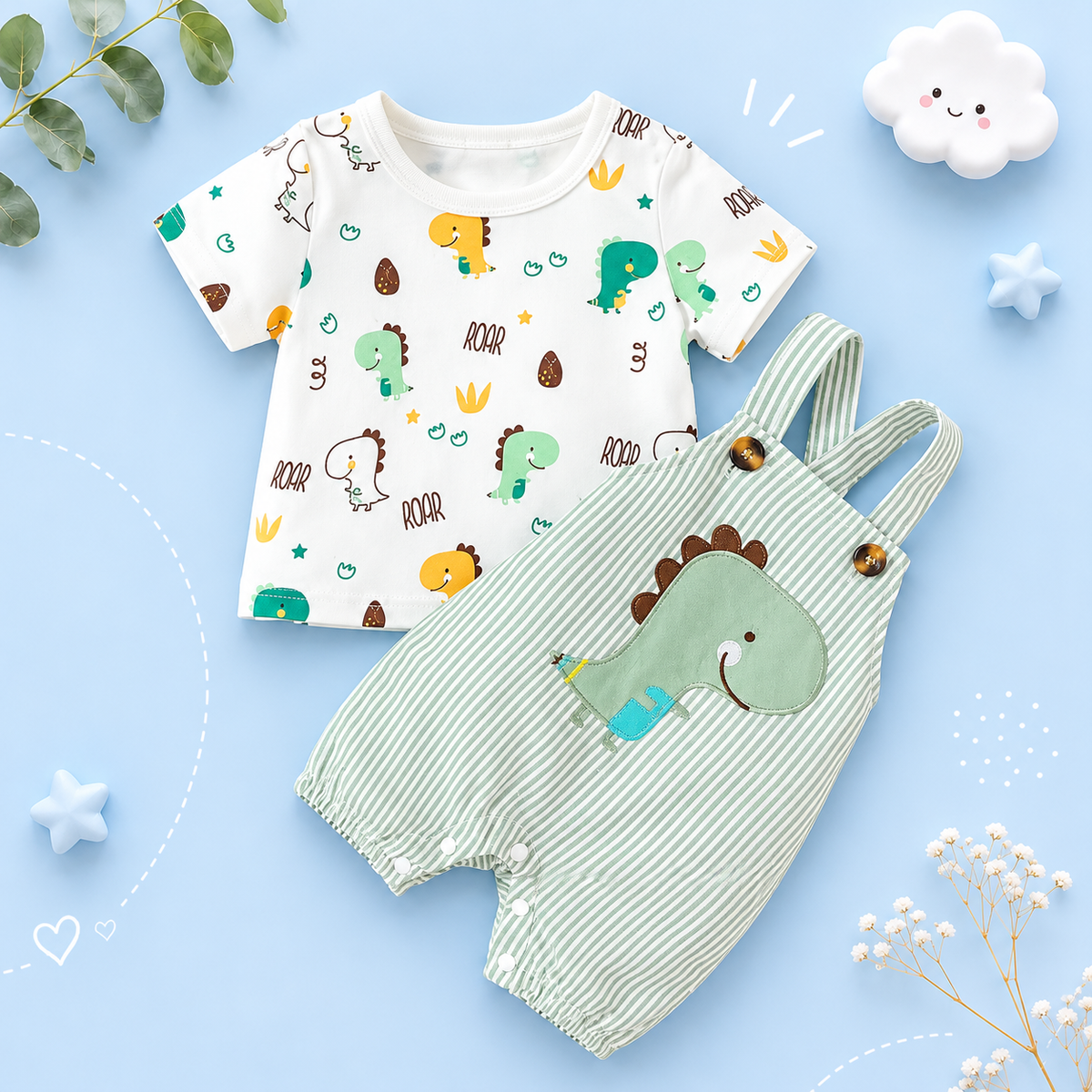 The Forest - Baby Boy Summer 2-Piece Animal Print Suspender Shorts Set