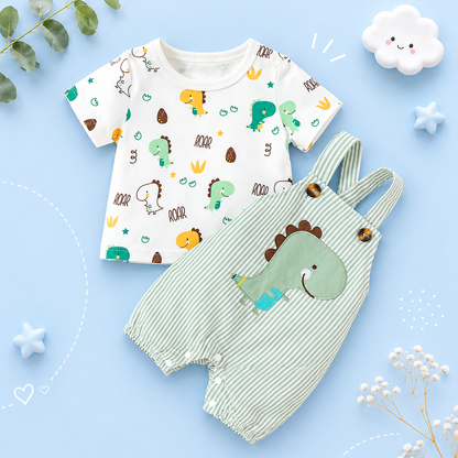 The Forest - Baby Boy Summer 2-Piece Animal Print Suspender Shorts Set