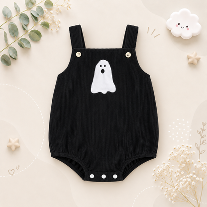 The Misael - Baby Halloween Corduroy Romper, Pumpkin Ghost Print Unisex Outfit