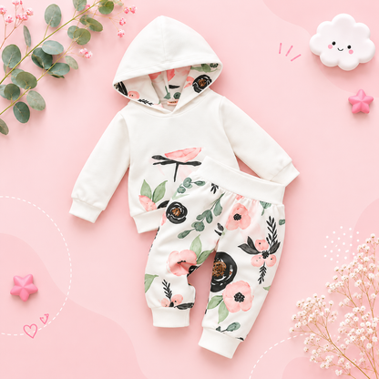 The Kiana - Baby Girl 2-Piece Floral Hoodie and Pants Set, Spring Autumn