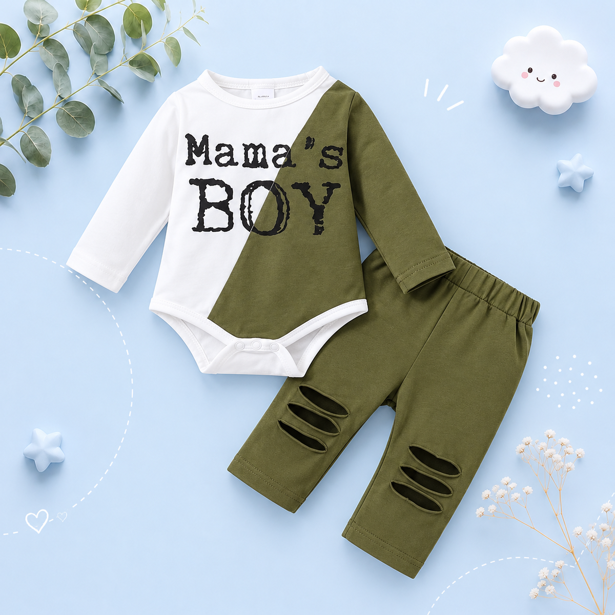 The Hugh - Baby Boy Autumn 2-Piece Letter Print Bodysuit and Pants Set