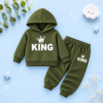 The Abram - Baby Boy 2-Piece Crown Print Hoodie and Pants Set