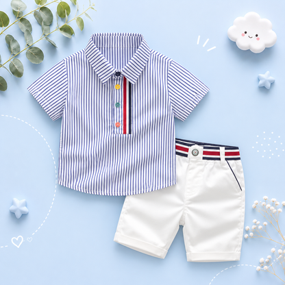 The Braylen - Boys Summer 2-Piece Cotton Striped Shirt and Pants Set