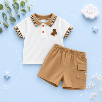 The Zyair - Baby Boy Summer 2-Piece Bear Embroidered T-Shirt and Shorts Set