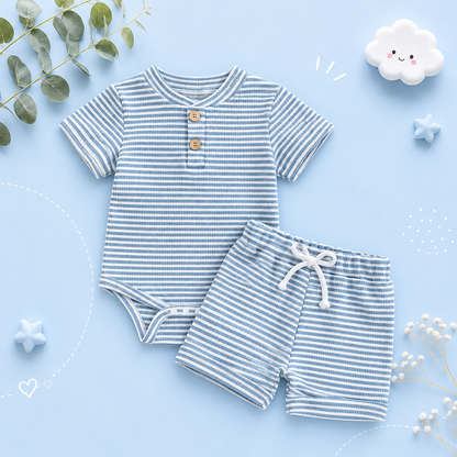 The Lee - Baby Boy Summer 2-Piece Striped Button-Up Bodysuit and Shorts Set