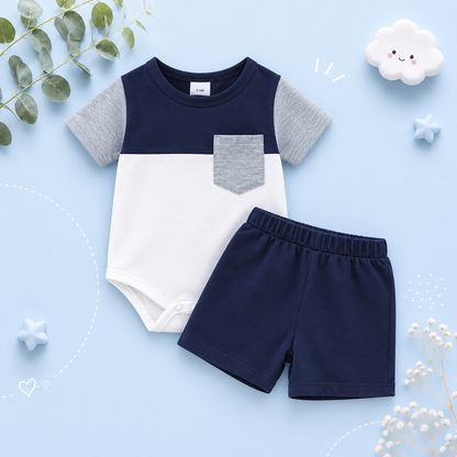 The Dario - Baby Boy Summer 2-Piece Color Block T-Shirt and Shorts Set