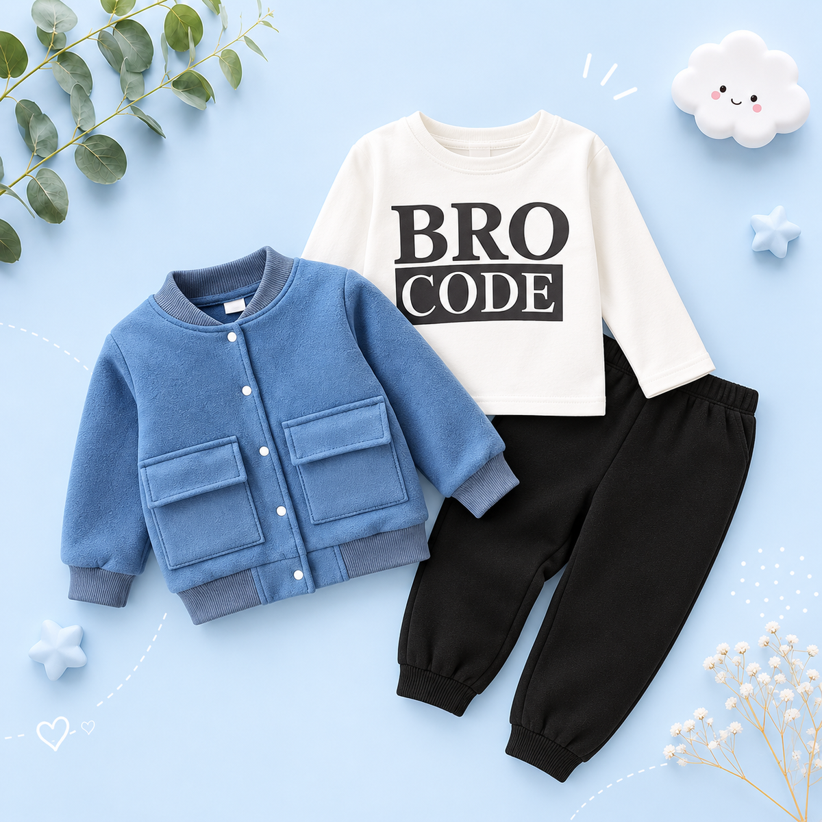 The Brixton - Baby Boy 3-Piece Jacket, Letter Print Pullover and Pants Set