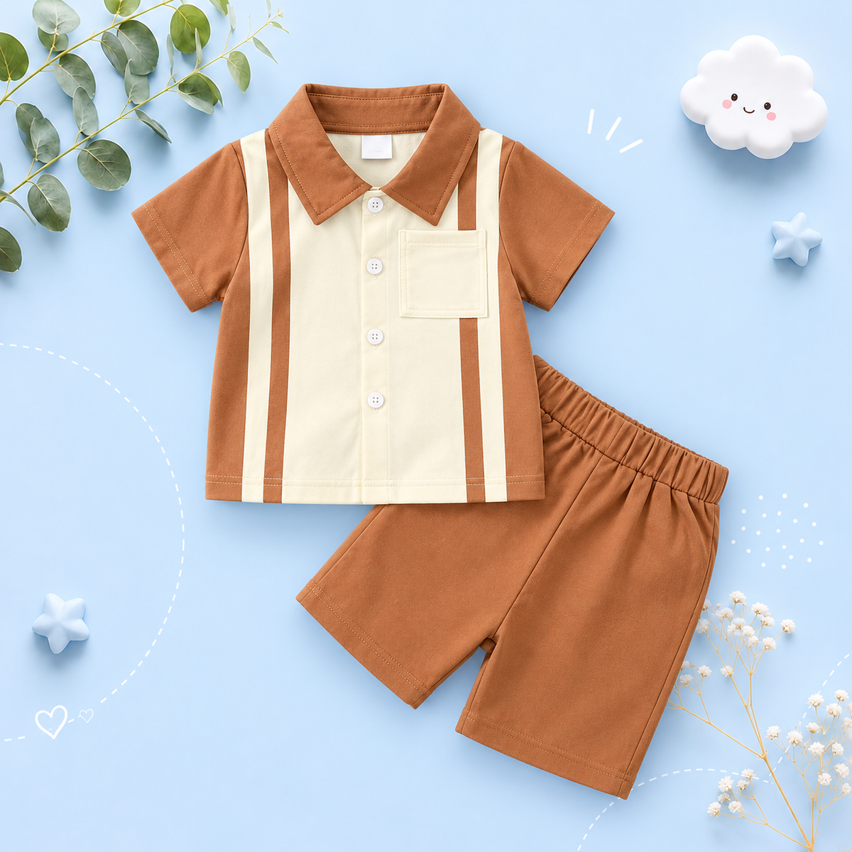 The Jase - 2PCS Baby Boy Summer Striped Shirt and Shorts Set with Pocket