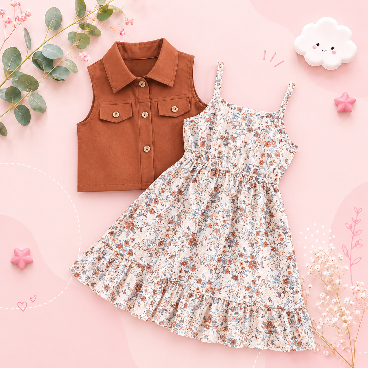 The Abby - Girls' Floral Dress and Button-Up Cardigan 2-Piece Summer Set