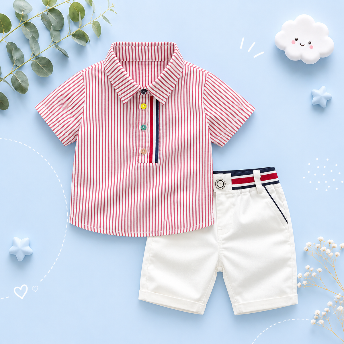 The Braylen - Boys Summer 2-Piece Cotton Striped Shirt and Pants Set