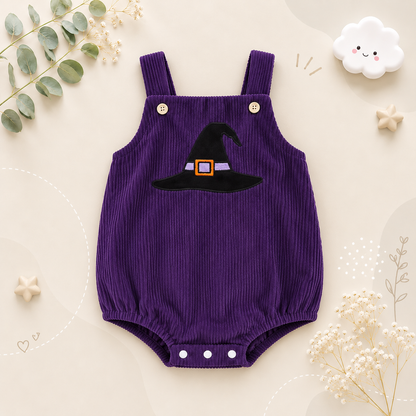 The Misael - Baby Halloween Corduroy Romper, Pumpkin Ghost Print Unisex Outfit