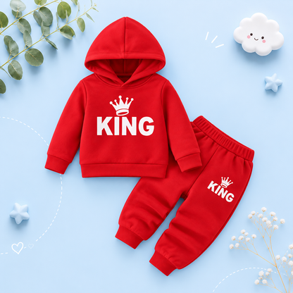The Abram - Baby Boy 2-Piece Crown Print Hoodie and Pants Set