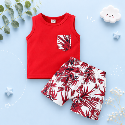 The Ayan - Baby Boy Summer 2-Piece Sleeveless Vest and Printed Shorts Set