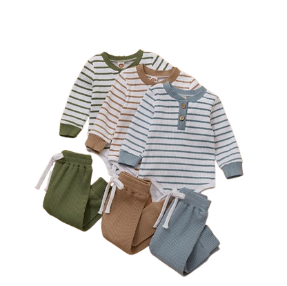 The Ash - Newborn Baby Ribbed Stripe Romper Pants Set Long Sleeve Cotton Fall Outfit