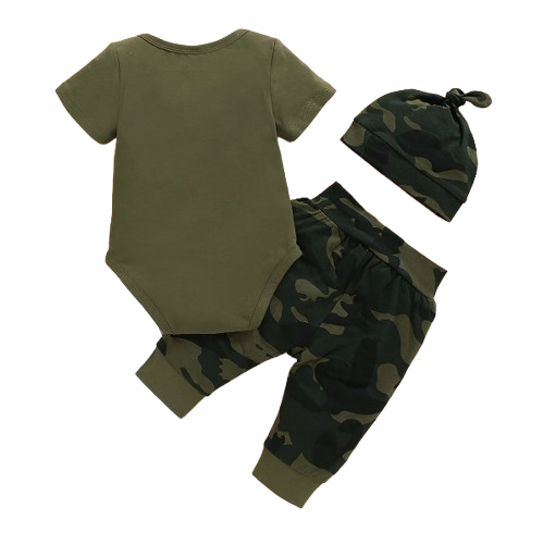 The Arbor - Mama's Boy Letter Print Bodysuit + Camouflage Pants